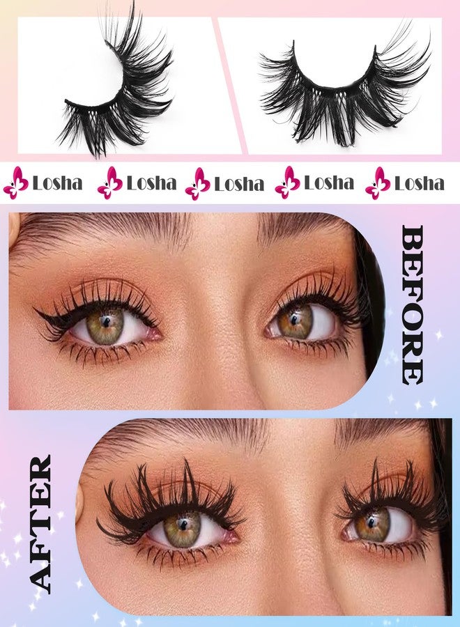 Losha 22mm Lashes Fluffy Eyelashes 3D Dramatic Long False Eyelashes Wet Look Manga Lashes Wispy Volume Faux Mink Lashes Cat Eye Lashes Soft Anime Fake Eyelashes 4 Pairs (Bold) - Image 2